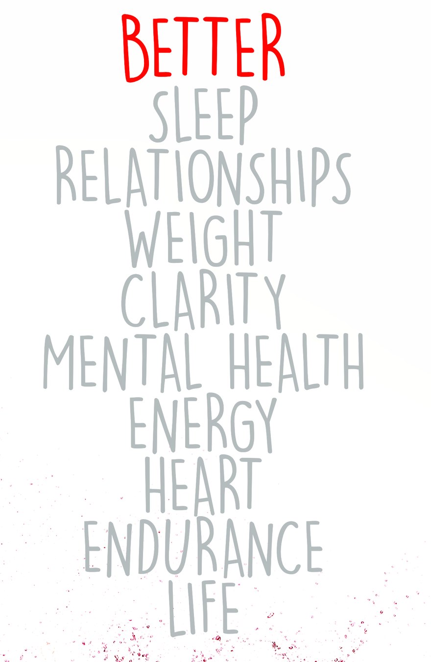 From the poster: better sleep, relationships, weight, clarity, mental health, energy, heart, endurance, life