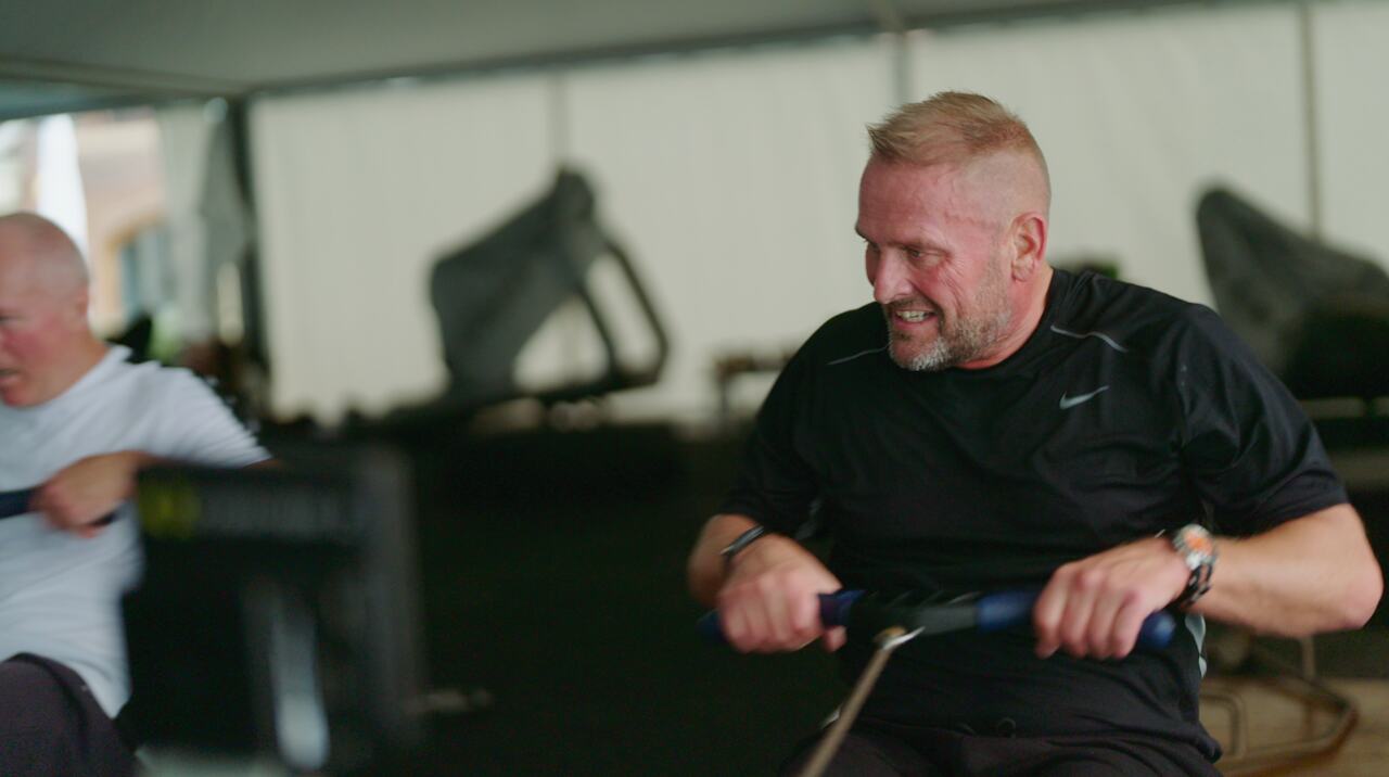 John on a rowing machine